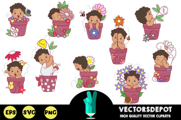 Adorable African American Flower Pot Babies